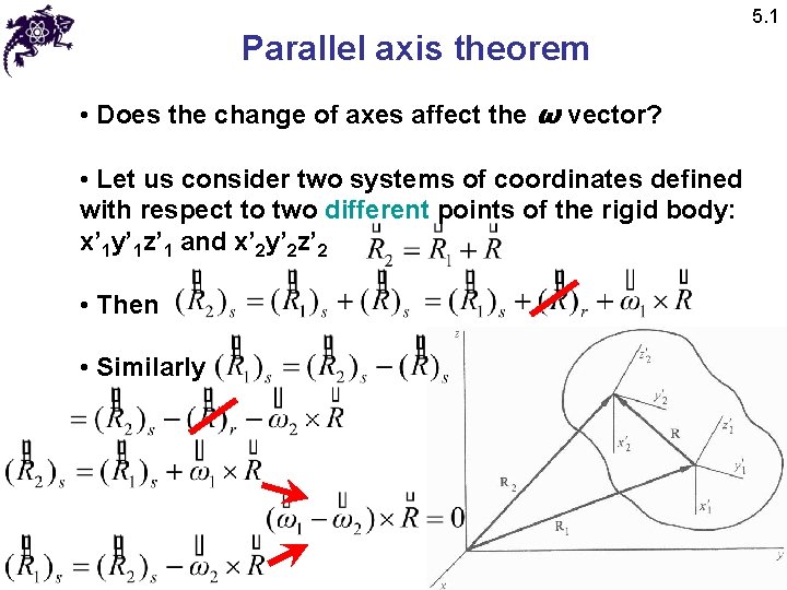 5. 1 Parallel axis theorem • Does the change of axes affect the ω