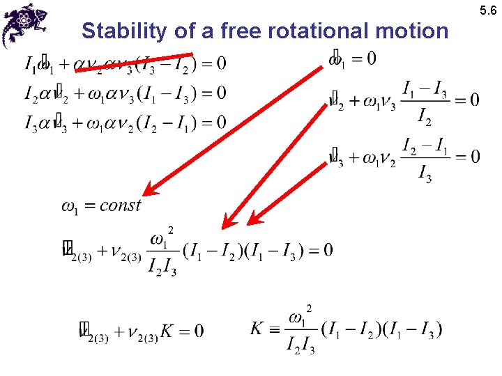 5. 6 Stability of a free rotational motion 5. 6 Stability of a free rotational motion