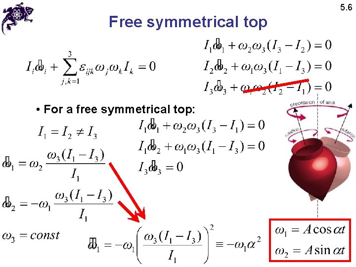 5. 6 Free symmetrical top • For a free symmetrical top: 