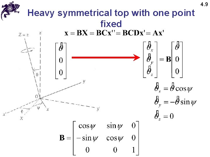 4. 9 Heavy symmetrical top with one point fixed 4. 9 Heavy symmetrical top with one point fixed