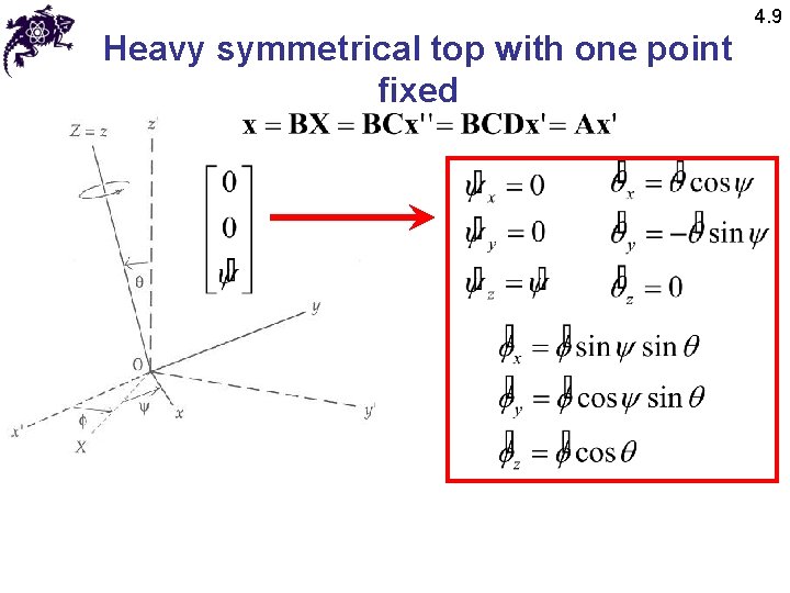 4. 9 Heavy symmetrical top with one point fixed 4. 9 Heavy symmetrical top with one point fixed