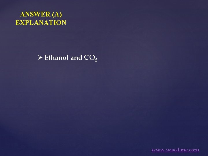 ANSWER (A) EXPLANATION Ø Ethanol and CO 2 www. wisedane. com 