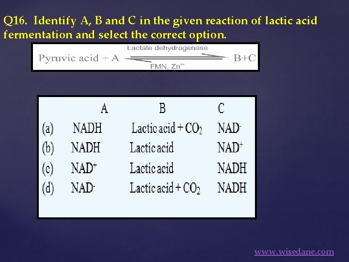 Q 16. Identify A, B and C in the given reaction of lactic acid