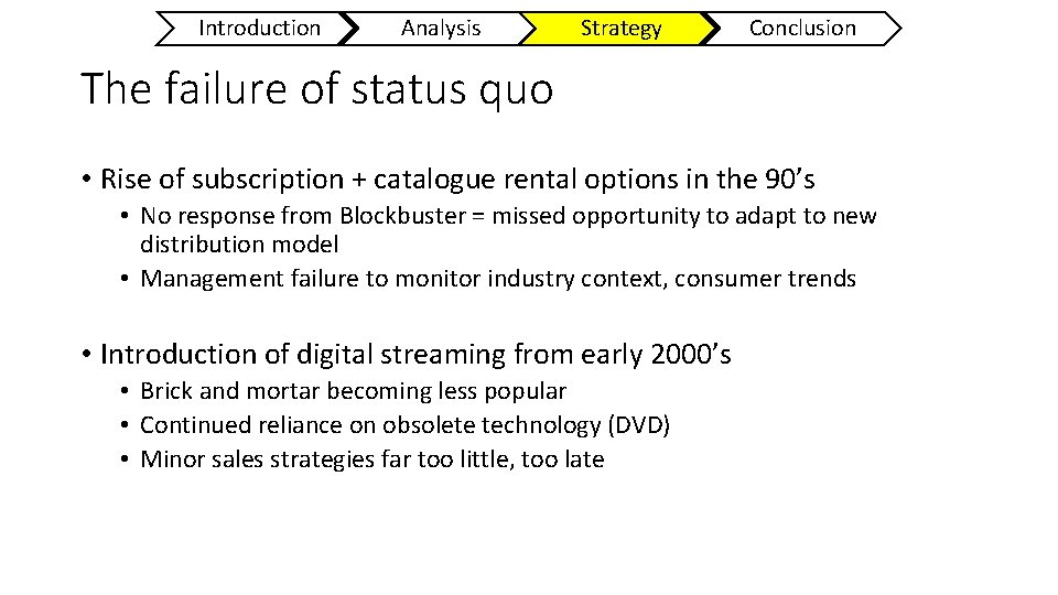 Introduction Analysis Strategy Conclusion The failure of status quo • Rise of subscription +