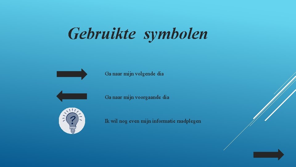 Gebruikte symbolen Ga naar mijn volgende dia Ga naar mijn voorgaande dia Ik wil Gebruikte symbolen Ga naar mijn volgende dia Ga naar mijn voorgaande dia Ik wil