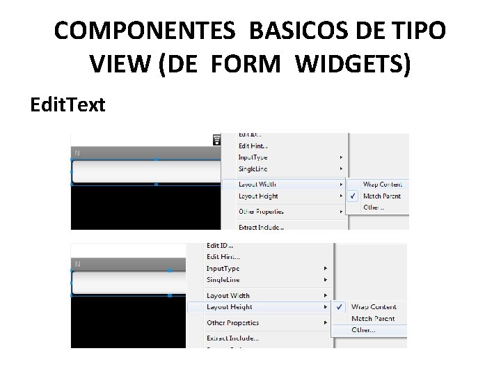COMPONENTES BASICOS DE TIPO VIEW (DE FORM WIDGETS) Edit. Text 