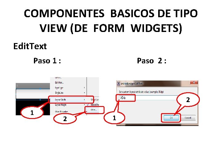COMPONENTES BASICOS DE TIPO VIEW (DE FORM WIDGETS) Edit. Text Paso 1 : Paso