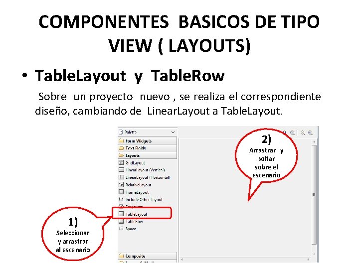 COMPONENTES BASICOS DE TIPO VIEW ( LAYOUTS) • Table. Layout y Table. Row Sobre