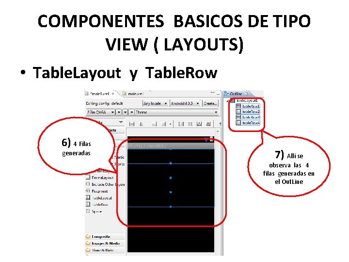 COMPONENTES BASICOS DE TIPO VIEW ( LAYOUTS) • Table. Layout y Table. Row 6)
