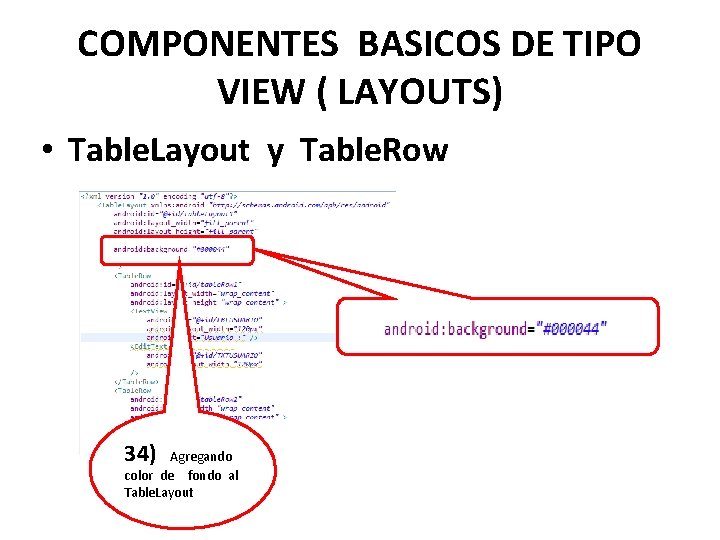 COMPONENTES BASICOS DE TIPO VIEW ( LAYOUTS) • Table. Layout y Table. Row 34)