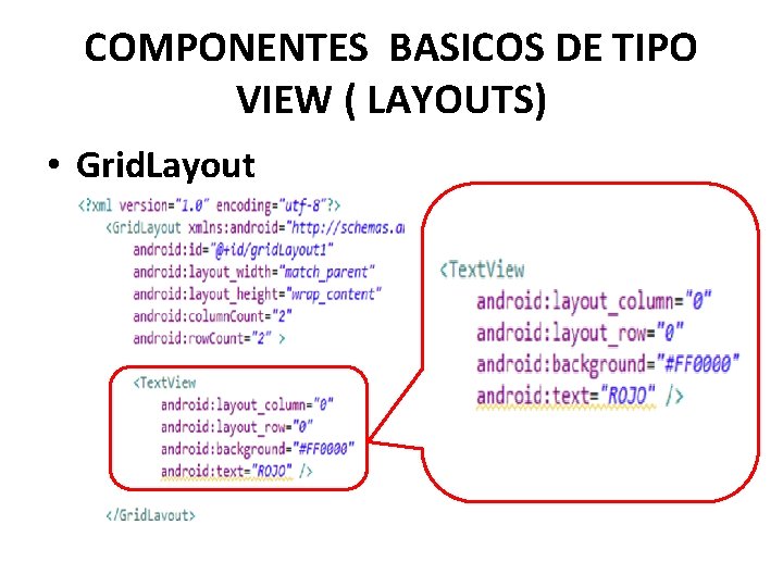COMPONENTES BASICOS DE TIPO VIEW ( LAYOUTS) • Grid. Layout 