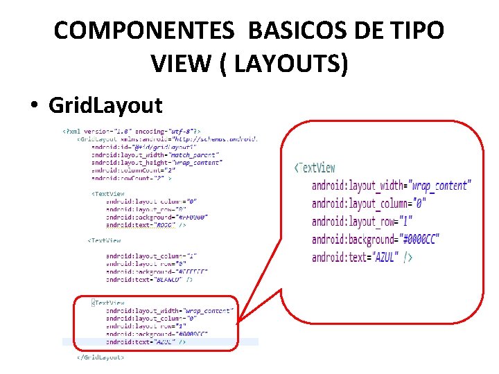 COMPONENTES BASICOS DE TIPO VIEW ( LAYOUTS) • Grid. Layout 