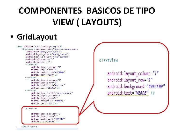 COMPONENTES BASICOS DE TIPO VIEW ( LAYOUTS) • Grid. Layout 