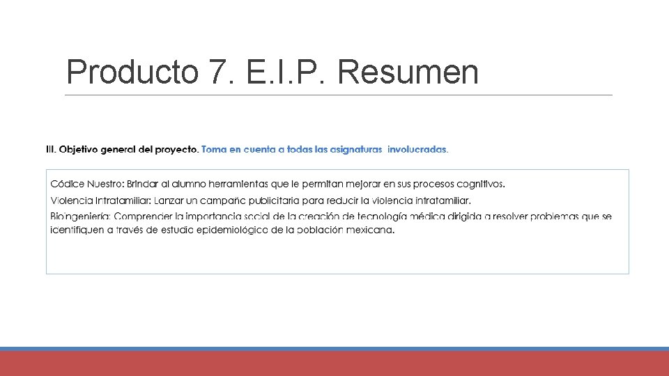 Producto 7. E. I. P. Resumen 