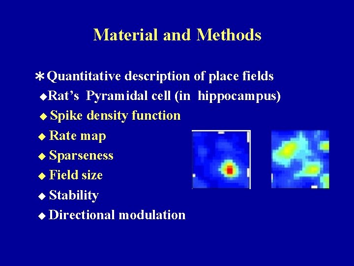 Material and Methods ＊Quantitative description of place fields ◆Rat’s Pyramidal cell (in hippocampus) ◆