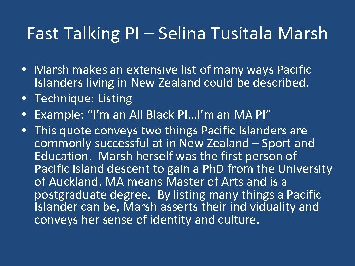 Fast Talking PI – Selina Tusitala Marsh • Marsh makes an extensive list of