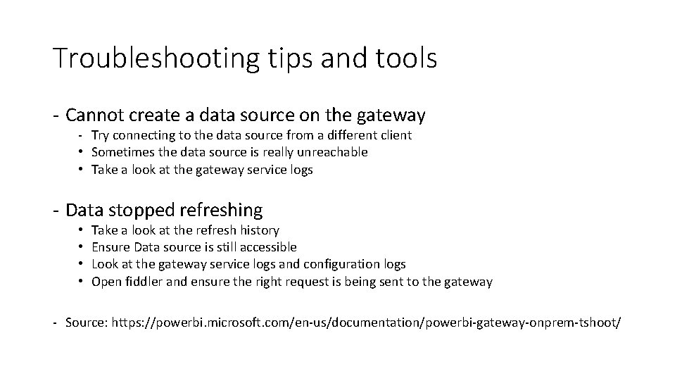 Troubleshooting tips and tools - Cannot create a data source on the gateway -