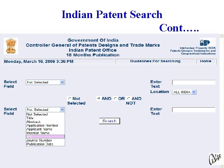 Indian Patent Search Cont…. . 