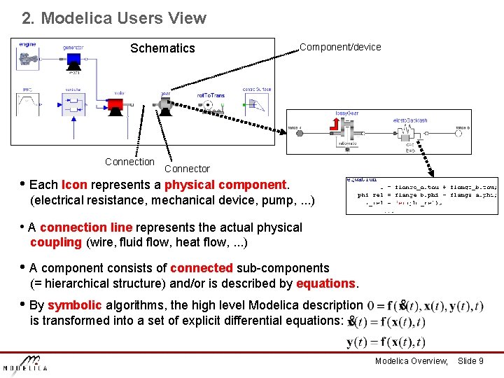 2. Modelica Users View Schematics Connection Component/device Connector • Each Icon represents a physical
