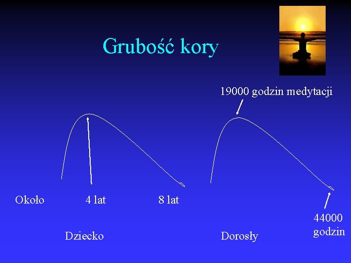 Grubość kory 19000 godzin medytacji Około 4 lat Dziecko 8 lat Dorosły 44000 godzin