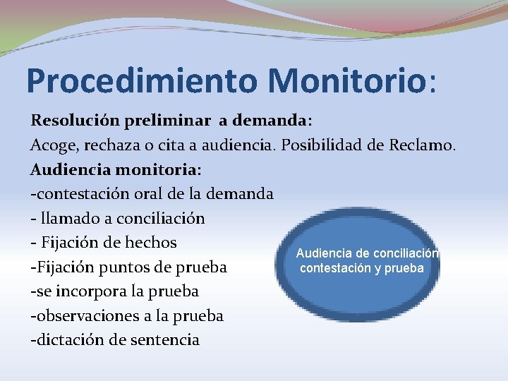 Procedimiento Monitorio: Resolución preliminar a demanda: Acoge, rechaza o cita a audiencia. Posibilidad de