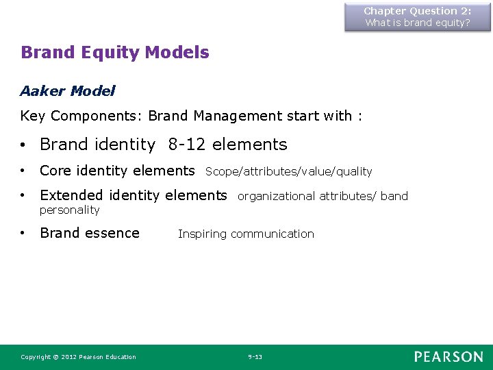 Chapter Question 2: What is brand equity? Brand Equity Models Aaker Model Key Components: