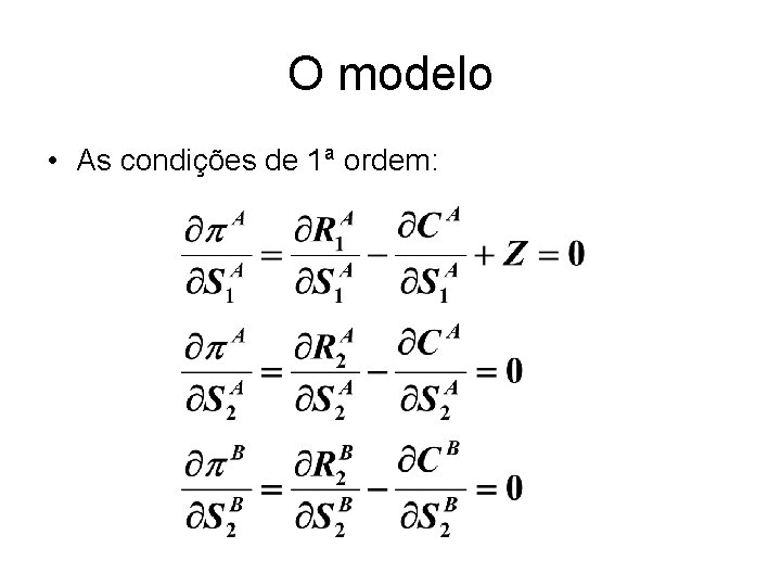 O modelo • As condições de 1ª ordem: 