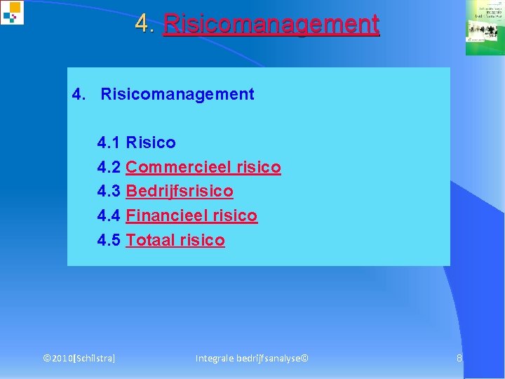 4. Risicomanagement 4. 1 Risico 4. 2 Commercieel risico 4. 3 Bedrijfsrisico 4. 4