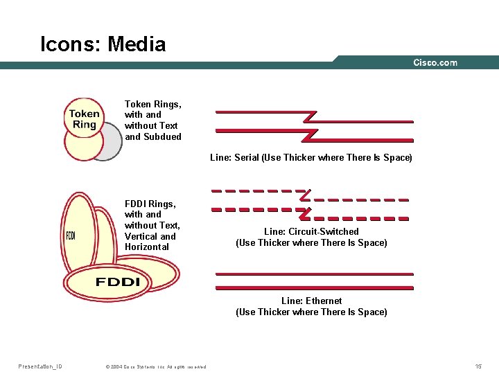 Icons: Media Token Rings, with and without Text and Subdued Line: Serial (Use Thicker