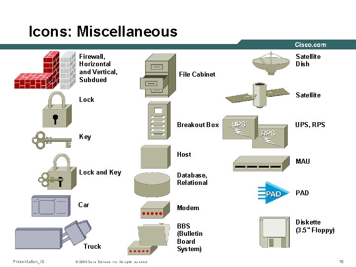 Icons: Miscellaneous Firewall, Horizontal and Vertical, Subdued Satellite Dish File Cabinet Satellite Lock Breakout