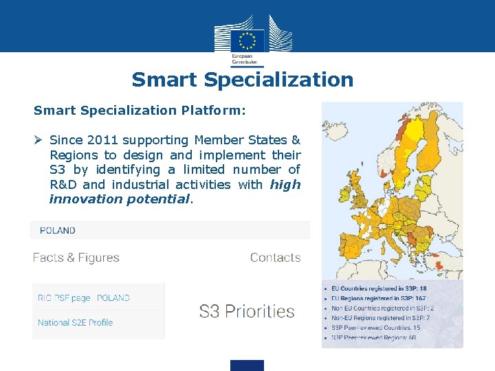 Smart Specialization Platform: Ø Since 2011 supporting Member States & Regions to design and