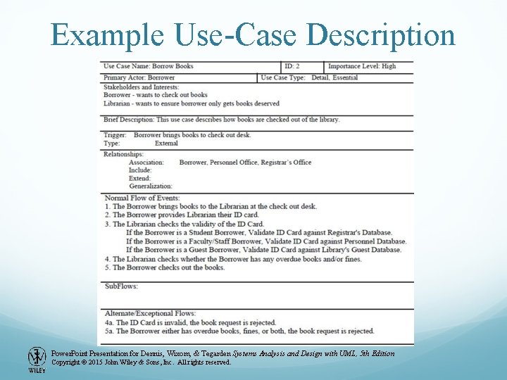 Example Use-Case Description Power. Point Presentation for Dennis, Wixom, & Tegarden Systems Analysis and