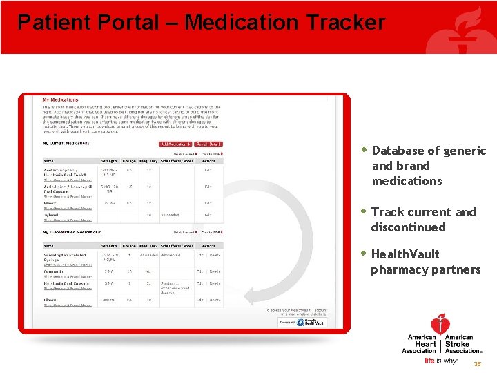 Patient Portal – Medication Tracker • Database of generic and brand medications • Track