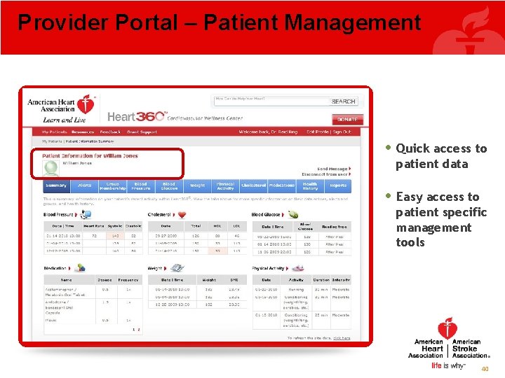 Provider Portal – Patient Management • Quick access to patient data • Easy access