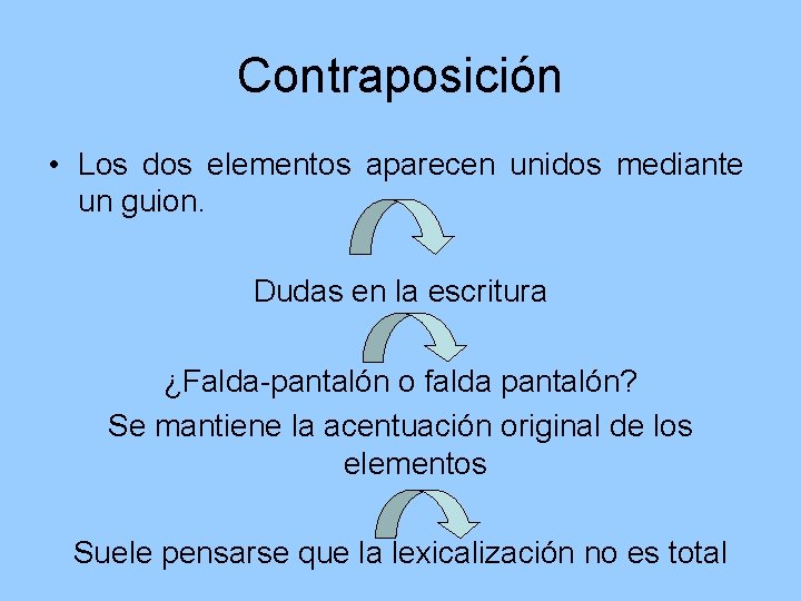 Contraposición • Los dos elementos aparecen unidos mediante un guion. Dudas en la escritura