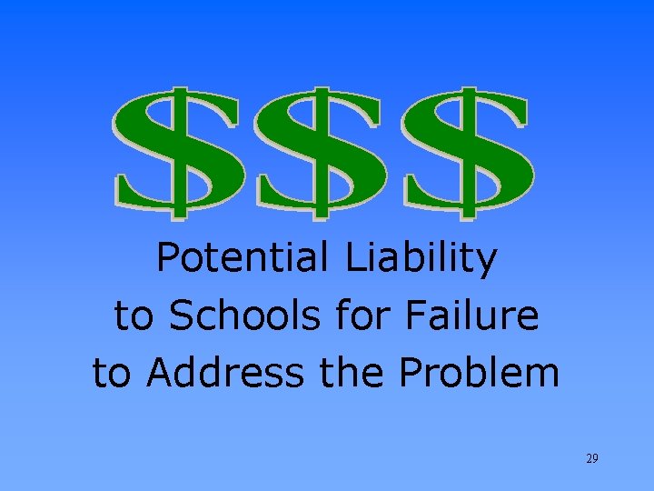 Potential Liability to Schools for Failure to Address the Problem 29 