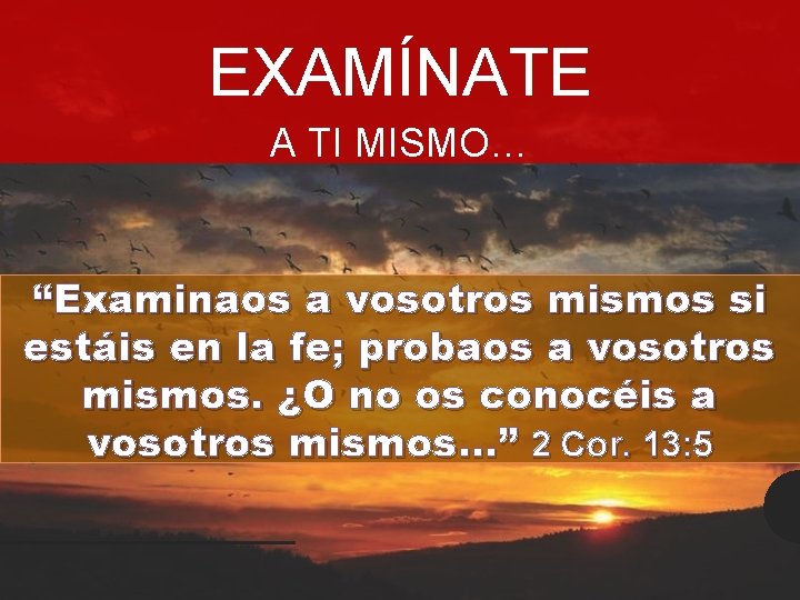 EXAMÍNATE A TI MISMO… “Examinaos a vosotros mismos si estáis en la fe; probaos