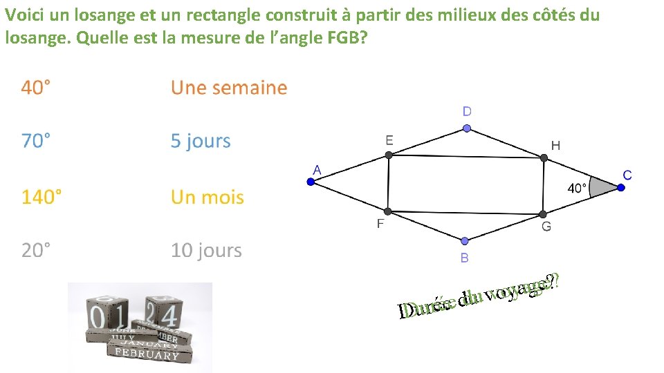 Voici un losange et un rectangle construit à partir des milieux des côtés du