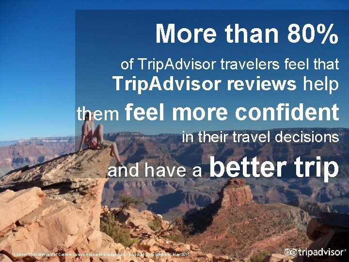 More than 80% of Trip. Advisor travelers feel that Trip. Advisor reviews help them