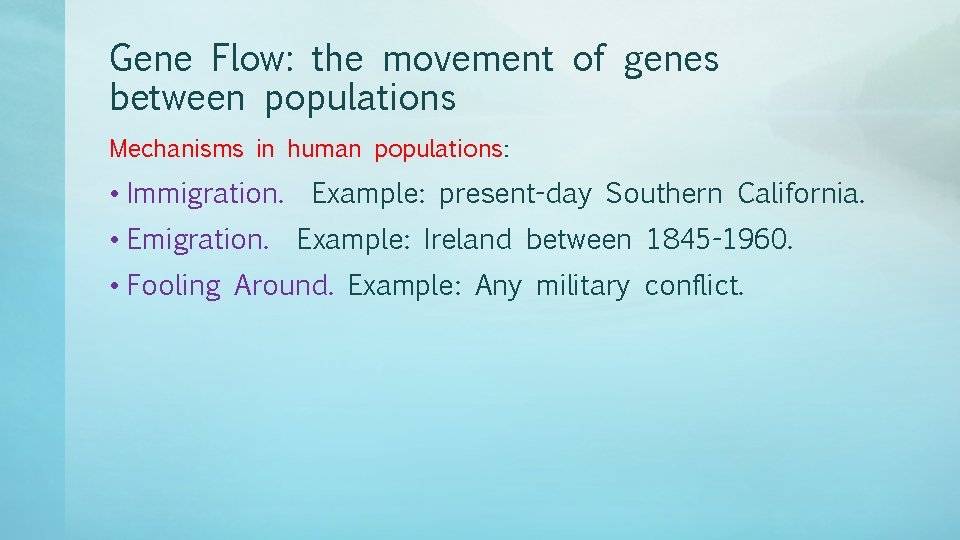 Gene Flow: the movement of genes between populations Mechanisms in human populations: • Immigration.
