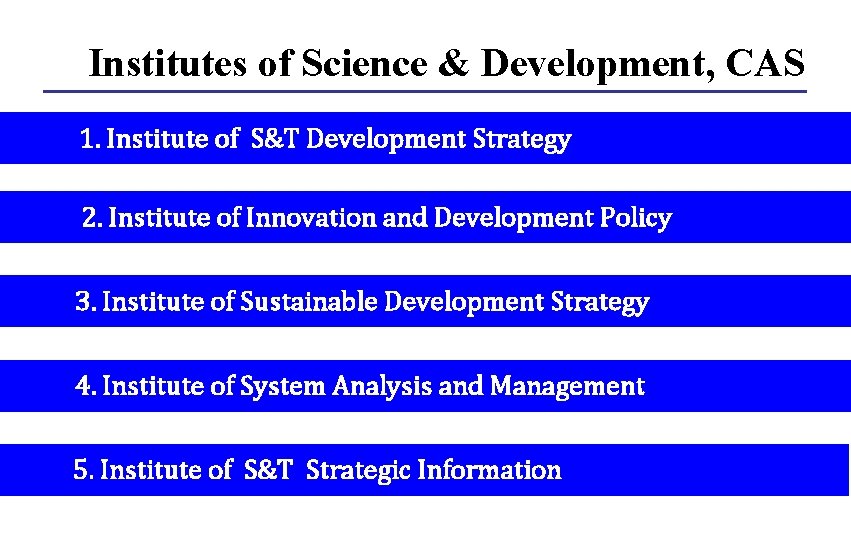 Institutes of Science & Development, CAS 1. Institute of S&T Development Strategy 2. Institute