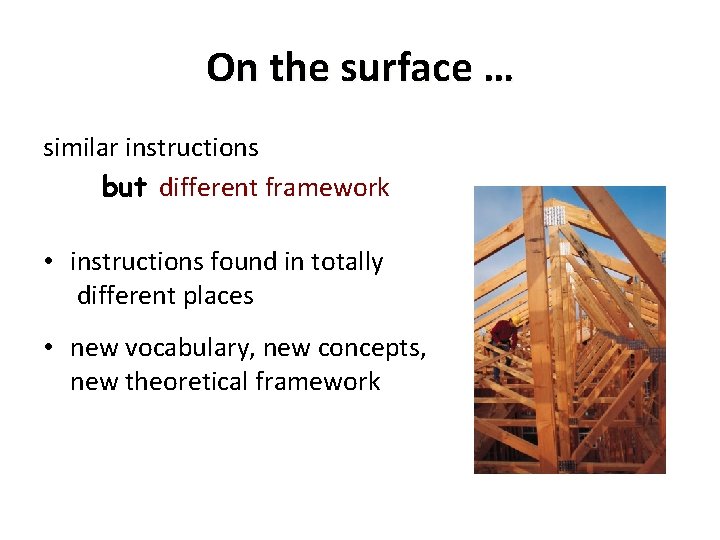 On the surface … similar instructions but different framework • instructions found in totally