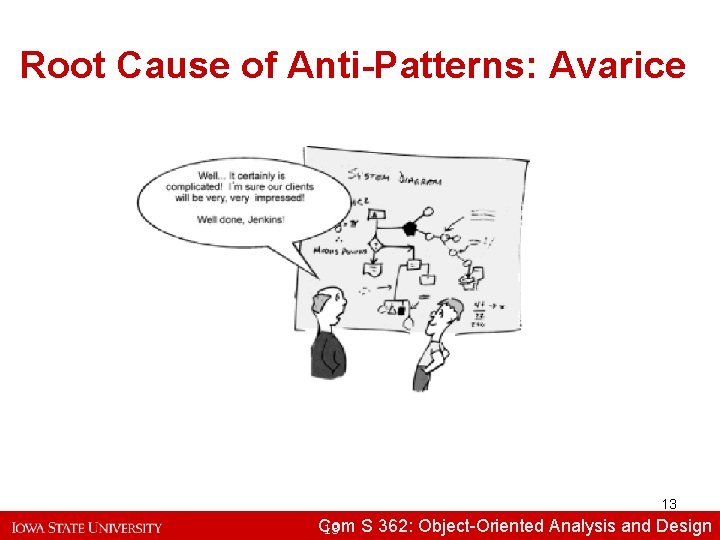 Root Cause of Anti-Patterns: Avarice 13 Com S 362: Object-Oriented Analysisand and. Design 