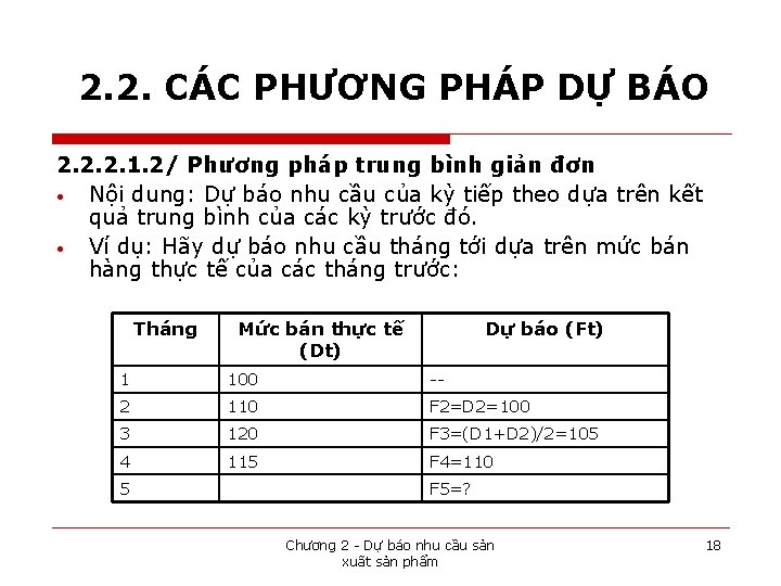 2. 2. CÁC PHƯƠNG PHÁP DỰ BÁO 2. 2. 2. 1. 2/ Phương pháp