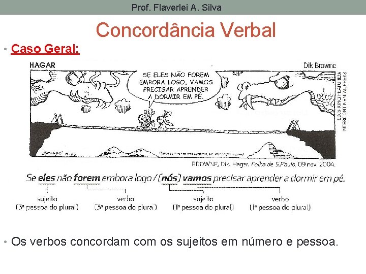 Prof. Flaverlei A. Silva Concordância Verbal • Caso Geral: • Os verbos concordam com