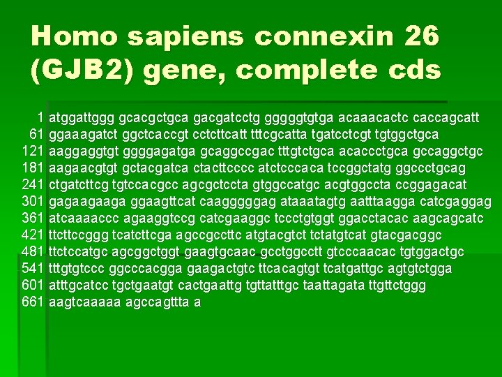 Homo sapiens connexin 26 (GJB 2) gene, complete cds 1 atggattggg gcacgctgca gacgatcctg gggggtgtga