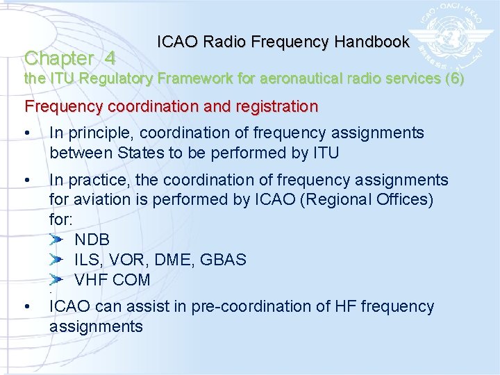 Chapter 4 ICAO Radio Frequency Handbook the ITU Regulatory Framework for aeronautical radio services