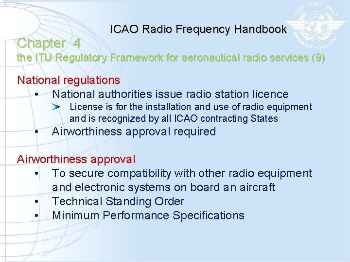 Chapter 4 ICAO Radio Frequency Handbook the ITU Regulatory Framework for aeronautical radio services