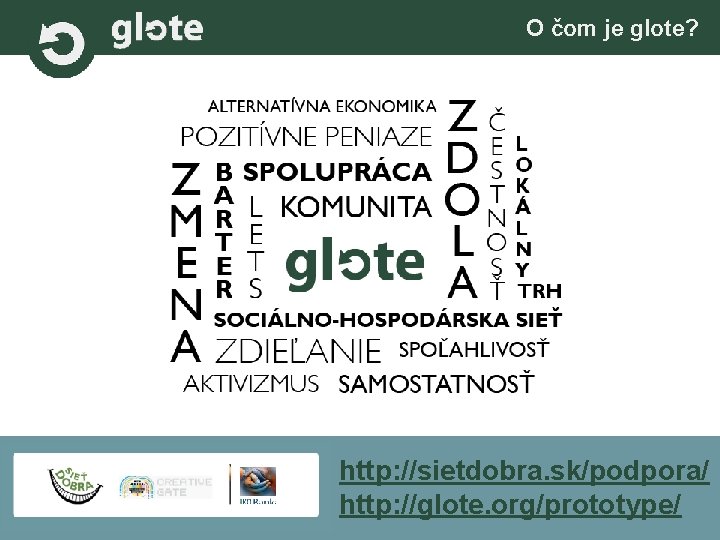 O čom je glote? http: //sietdobra. sk/podpora/ http: //glote. org/prototype/ 