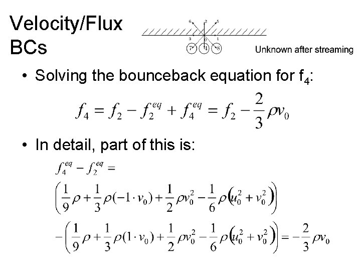 Velocity/Flux BCs • Solving the bounceback equation for f 4: • In detail, part